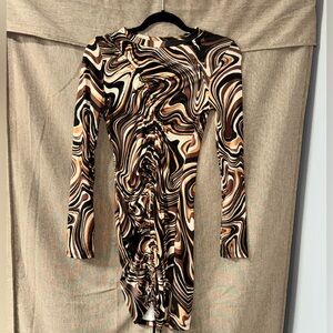 Pretty Garbage size S Brown and Black Swirl Pattern Long Sleeve mini Dress